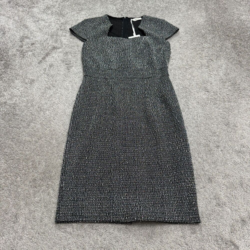 Grace Karin Tweed Midi Sheath Dress Womens Medium Black Asymmetrical Neck NWT